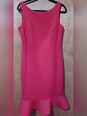 Calvin Klein Red Sleeveless Mini Dress with Fluted Hem